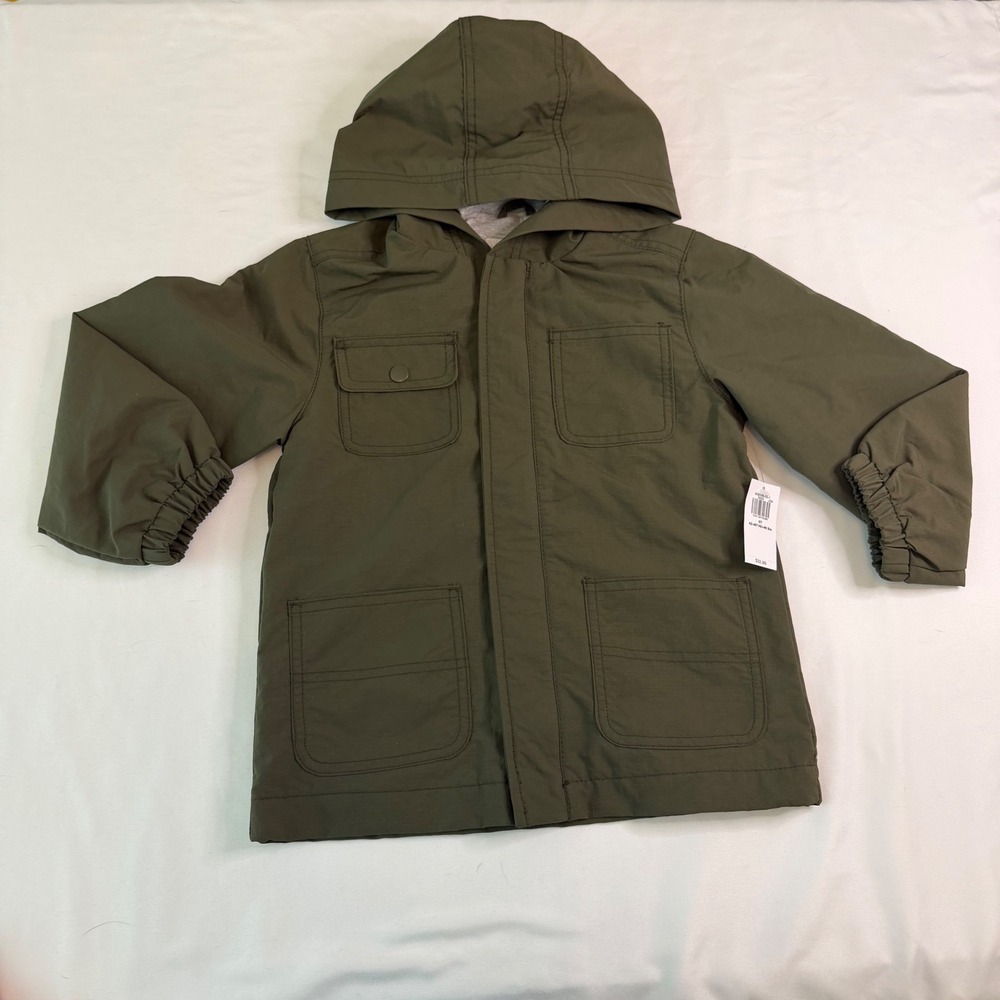NWT Old Navy Kids Olive Green Hooded Utility Jacket Water Resistant 5T